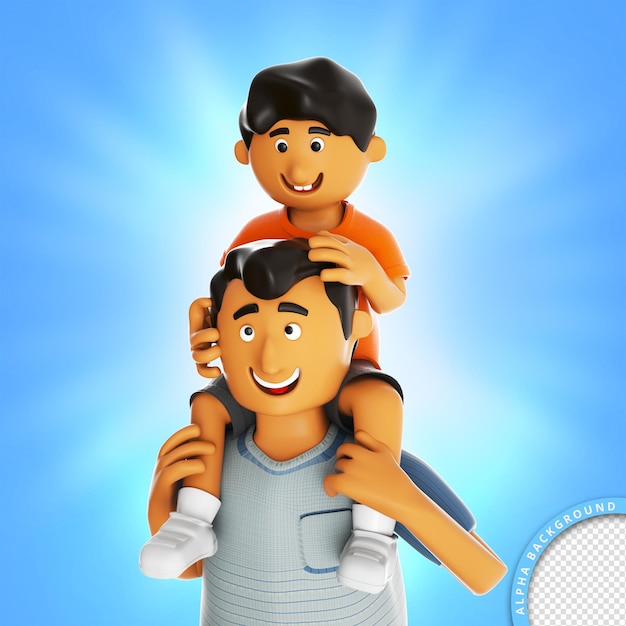 3D-Darstellung Sohn am Hals des Vaters glücklicher Vatertag