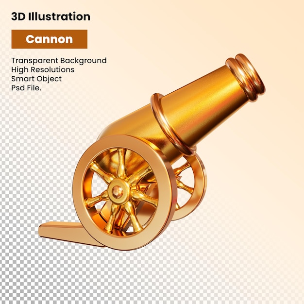 3D-Darstellung traditionelle arabische Goldkanone mit transparentem Hintergrund