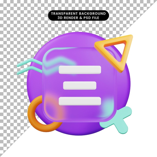 3D-Darstellung UI-Symbol Glasmorphismus-Symbol rechtfertigen Mitte 3D-Render Memphis