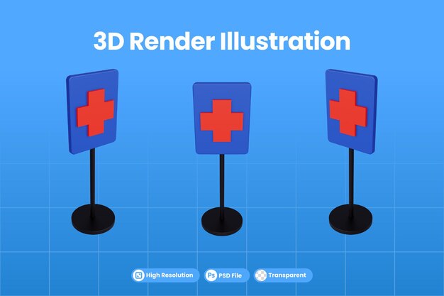 PSD 3d-darstellung verkehrszeichen des clinic community health center hospital