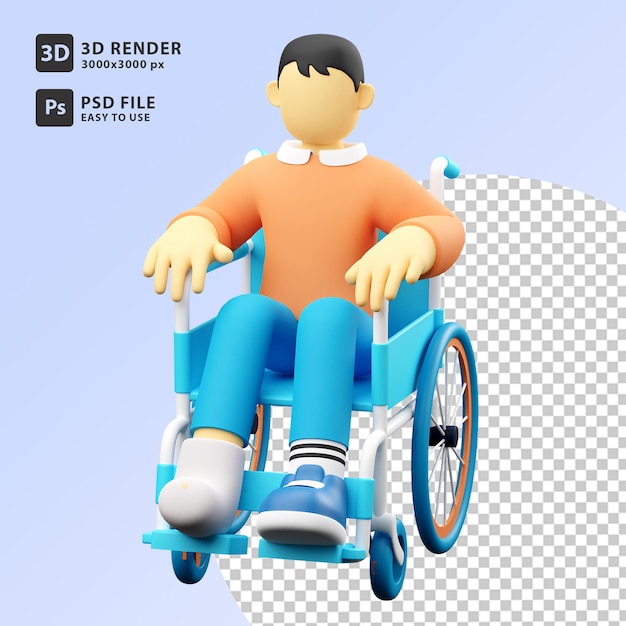 3D-Darstellung Verletzter Mann im Rollstuhl