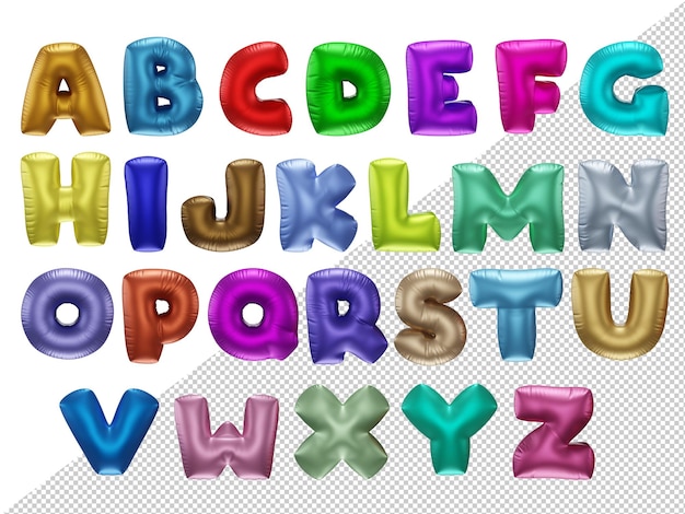 PSD 3d-darstellung von alphabeten oder buchstaben mit balloneffekt