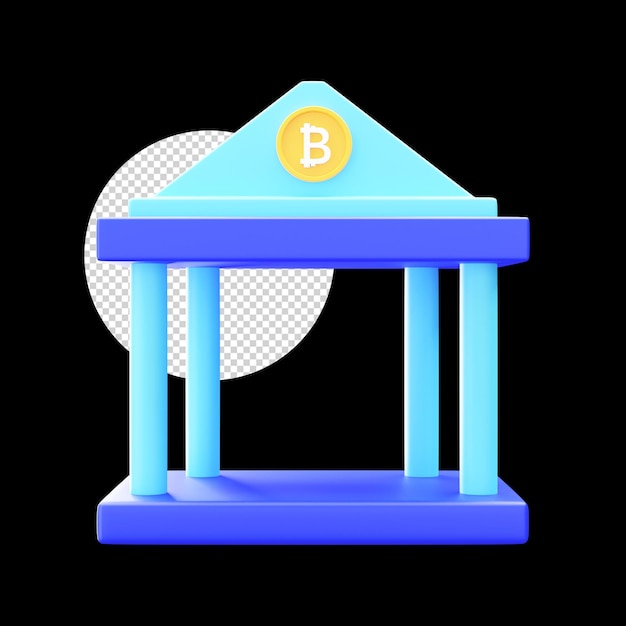 3D-Darstellung von Bitcoin Bank Blue Illustration auf schwarzem Hintergrund