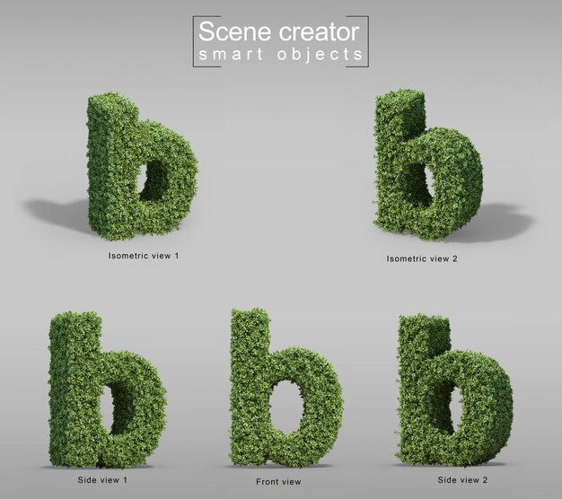 3D-Darstellung von Büschen in Form eines Buchstabens b