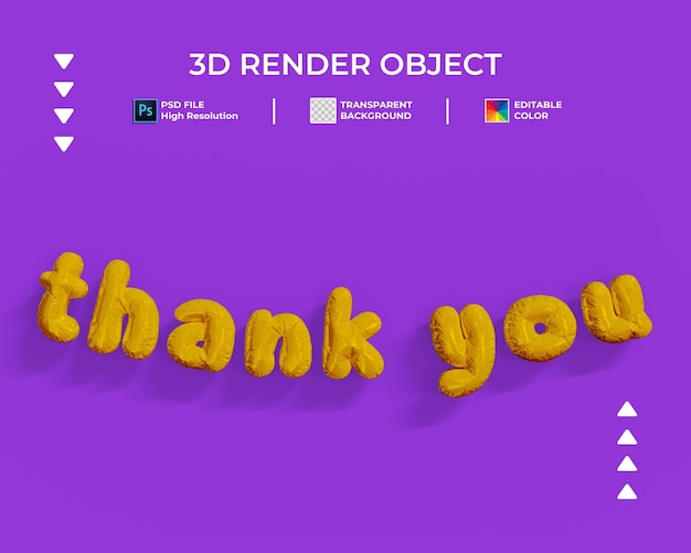 3D-Darstellung von Danke Ballon-Stil Text isoliert