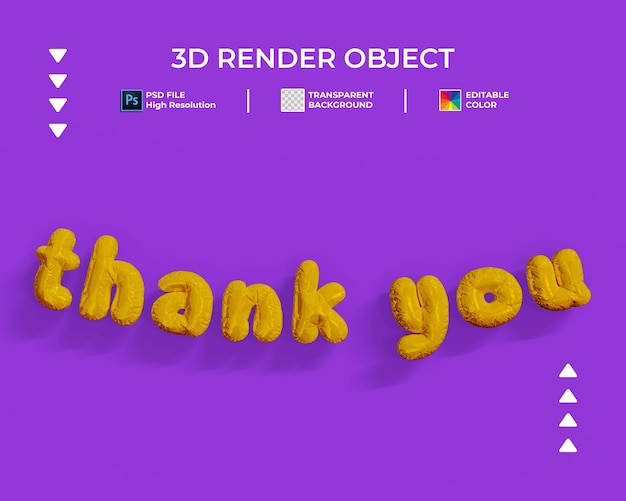 PSD 3d-darstellung von danke ballon-stil text isoliert