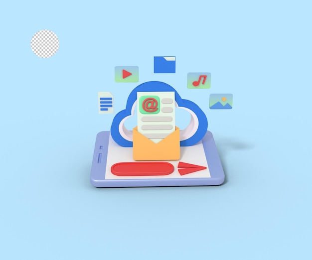 3D-Darstellung von E-Mail im Cloud-Speicher