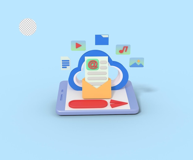 3d-darstellung von e-mail im cloud-speicher