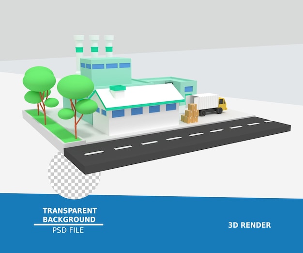 PSD 3d-darstellung von fabrik und lager