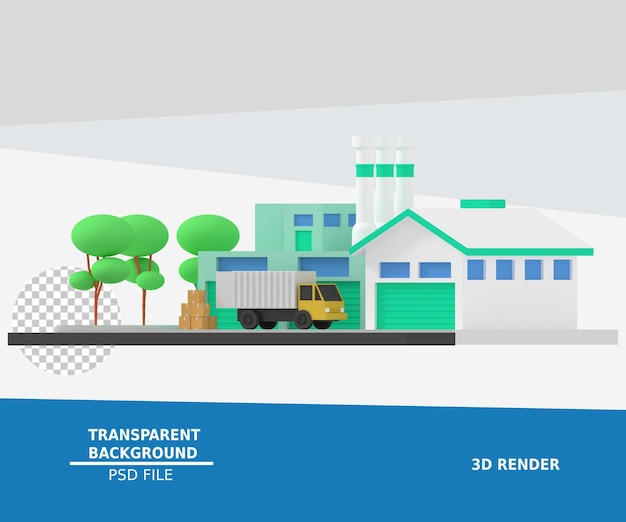 PSD 3d-darstellung von fabrik und lager