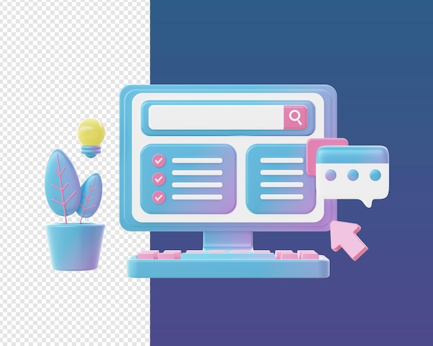 3D-Darstellung von Gradienten, die an Computer-Illustrationssymbolen für UI UX-Web-Mobile-Apps in sozialen Medien arbeiten