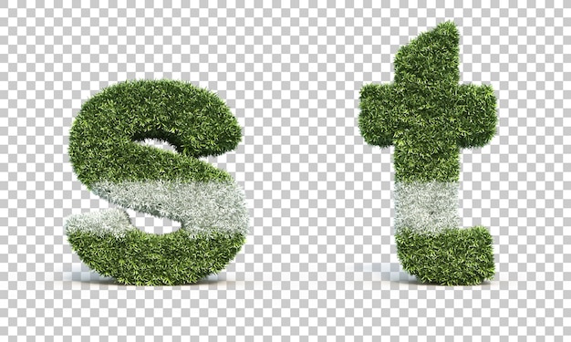 3D-Darstellung von Grasspielfeldalphabet s und Alphabet t