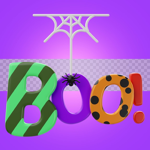 3D-Darstellung von gruseligem Halloween-Text mit Spinnennetz-Symbol