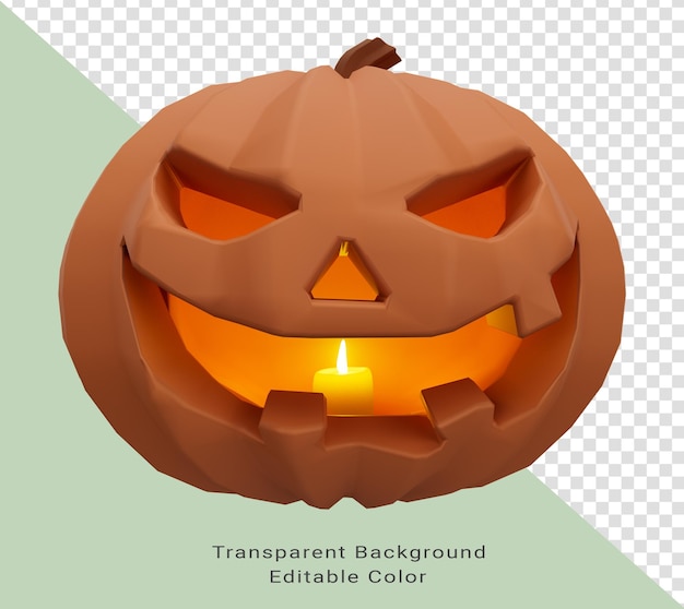 3D-Darstellung von Halloween-Kürbis in Kerze leuchtendem Halloween-Hintergrund-Design-Element