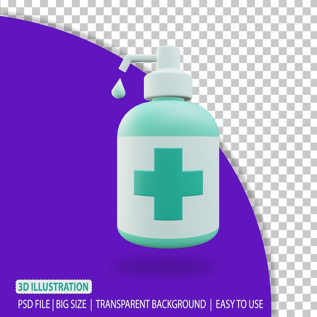 3D-Darstellung von Handdesinfektionsmitteln mit transparentem Hintergrund