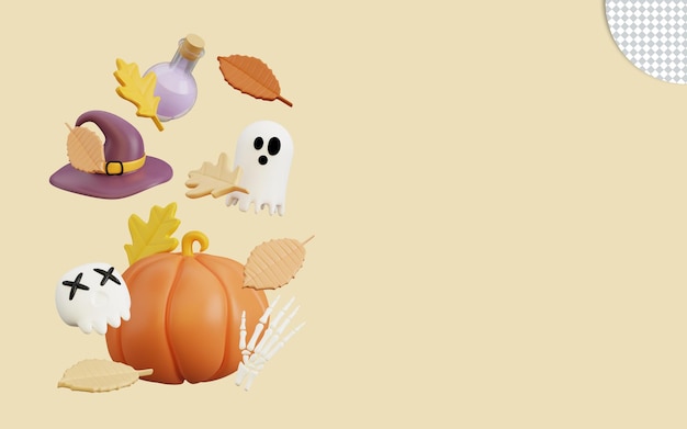 3d-darstellung von happy halloween mit herbstlaub