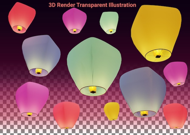 3d-darstellung von himmelslaternen mit transparentem hintergrund