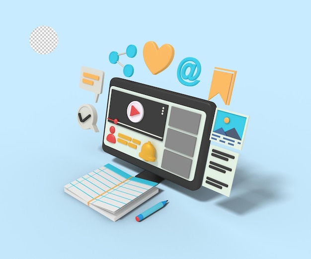 3D-Darstellung von Lernvideo-Tutorials auf dem Computer online