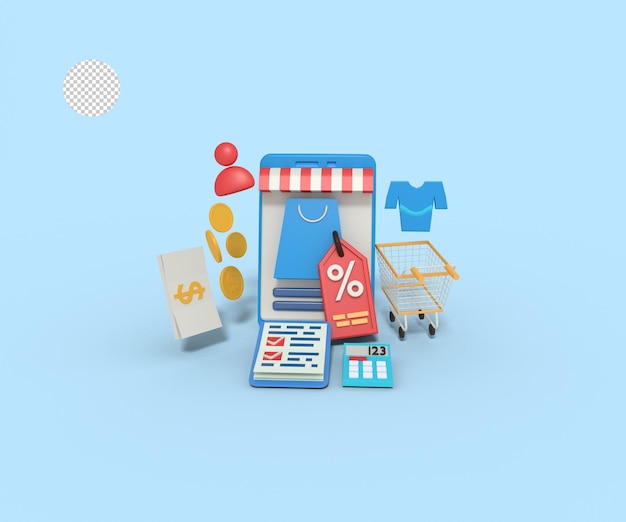 3D-Darstellung von Online-Shop-Rabatt und Budget