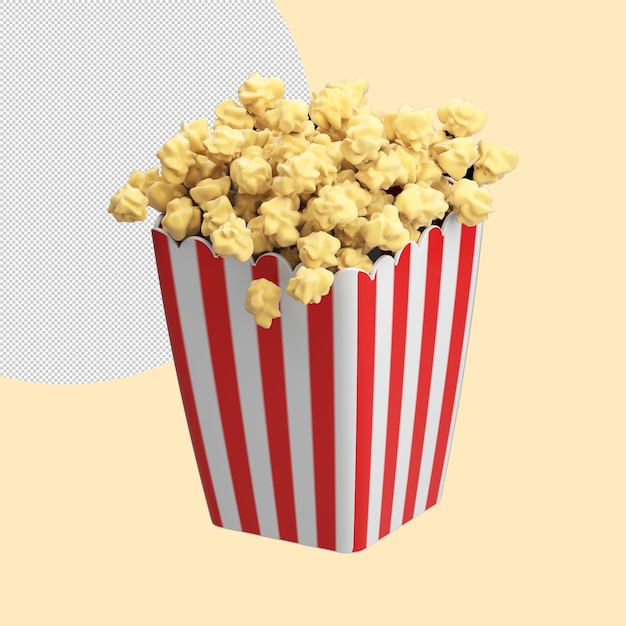 3d-darstellung von popcorn-container-symbol isoliert auf klarem hintergrund