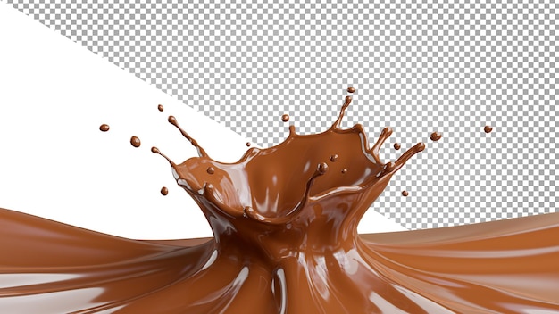 3D-Darstellung von Schokolade spritzte isoliert auf transparentem Hintergrund. Beschneidungspfad