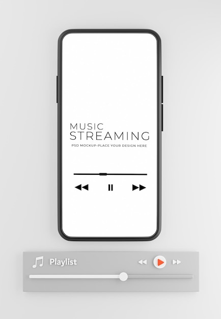 3D-Darstellung von Smartphone mit Musik-Streaming-Konzept-Mockup-Design