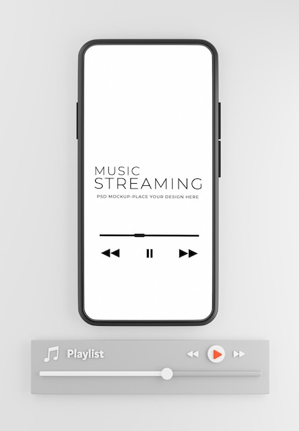 PSD 3d-darstellung von smartphone mit musik-streaming-konzept-mockup-design