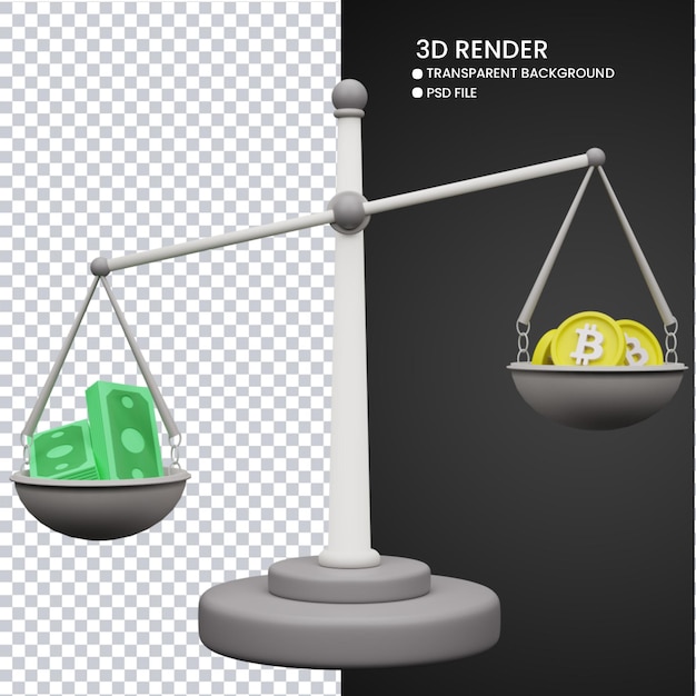 PSD 3d-darstellung von süßer geldwaage und bitcoin