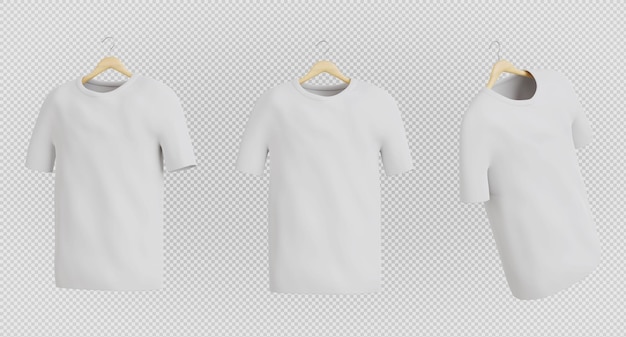 PSD 3d-darstellung von weißem t-shirt auf transparentem hintergrundclipping-pfad