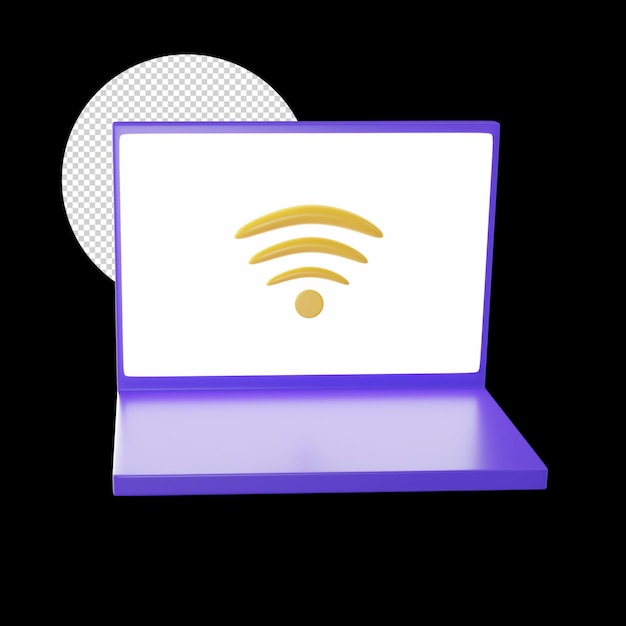 3D-Darstellung von Wifi Connect Laptop lila Symbol auf schwarzem Hintergrund