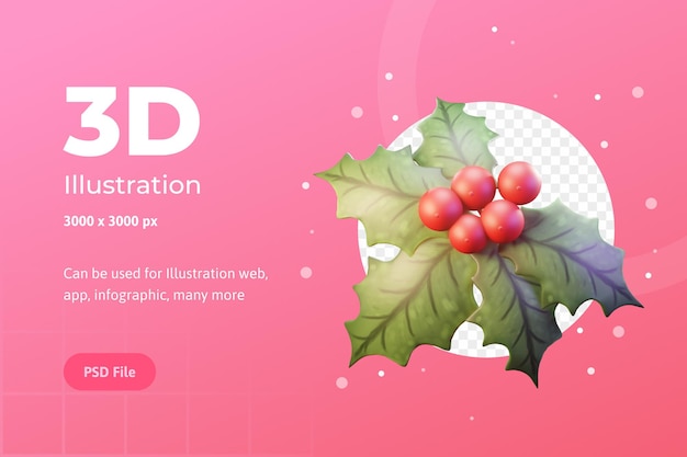 3d-darstellung, weihnachtsobjekt, blumenweihnachtsstern, für web, app, infografik, werbung usw