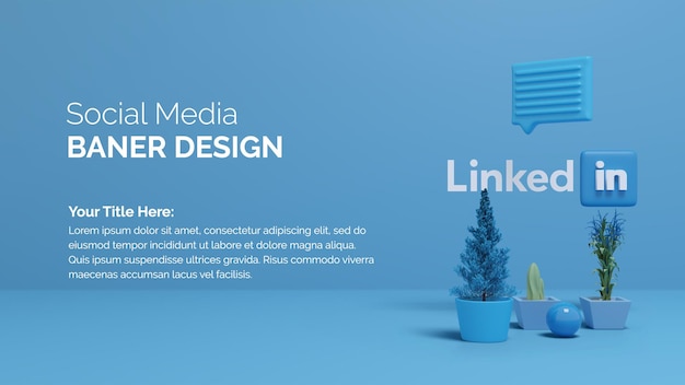 3d-darstellungs-rendering linkedin-logo mit baumkrone auf farbverlaufshintergrund