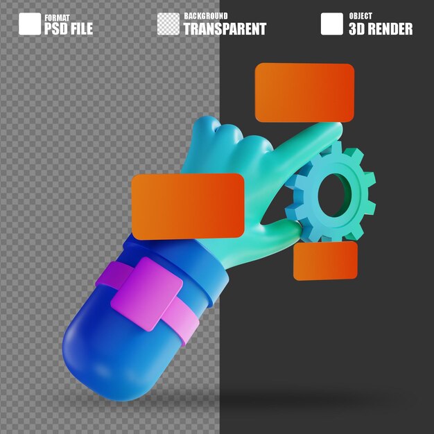 3d-darstellungszahnrad und -hand 2