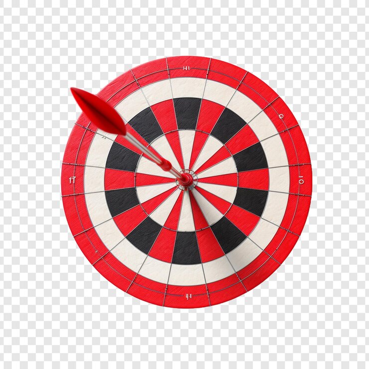 PSD 3d dart hitting on target at the center business isolated on transparent background