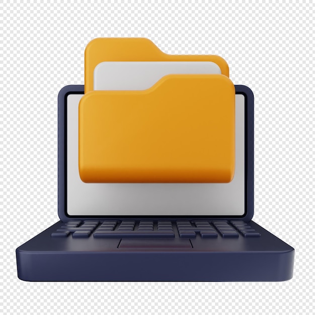 3D-Datei-Dokument-Laptop mit Ordner