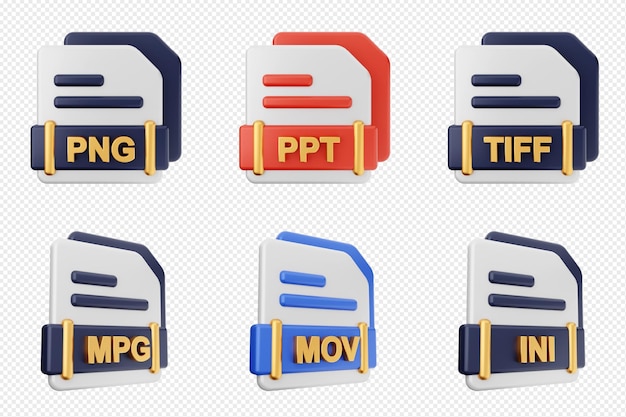 3D-Dateiformat Art des Symbols Set Bundle png ppt tiff mpg mov ini