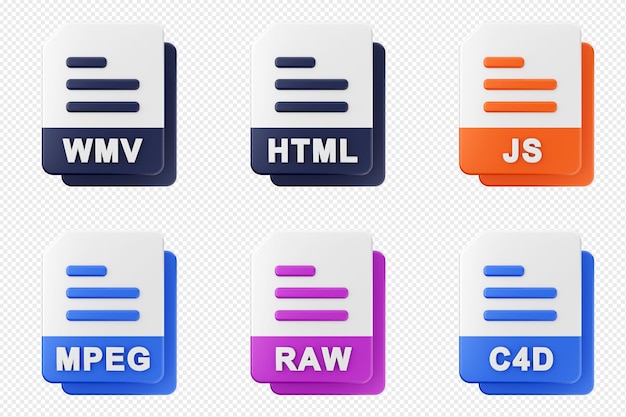 3D-Dateiformat Typ Symbolsatz Bundle wmv html js mpeg raw c4d