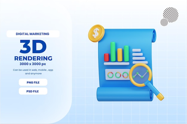 PSD 3d-datenanalyse-symbol für digitales marketing, premium-psd