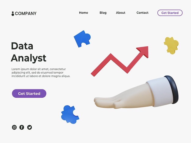 PSD 3d-datenanalystenkonzept für landing page