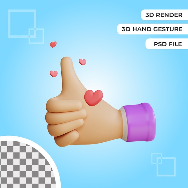 3D-Daumen wie Handgesten-Illustrationsrendering isoliert
