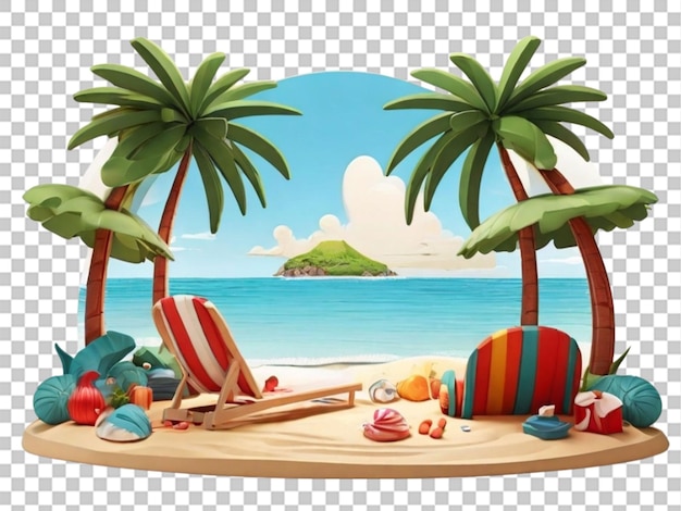 PSD 3d de holiday beach cartoon scene em fundo wight