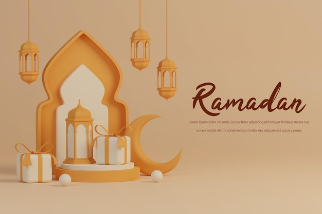 3D decorações do Ramadã com espaço vazio para saudação