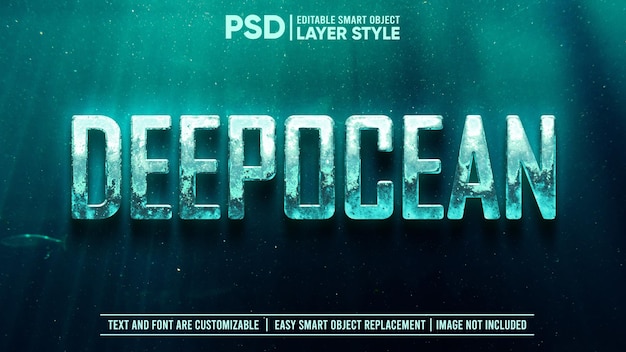 3d deep underwater metal editable smart object layer style text effect