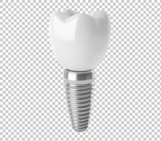 3d dental implant with porcelain crown on transparent background