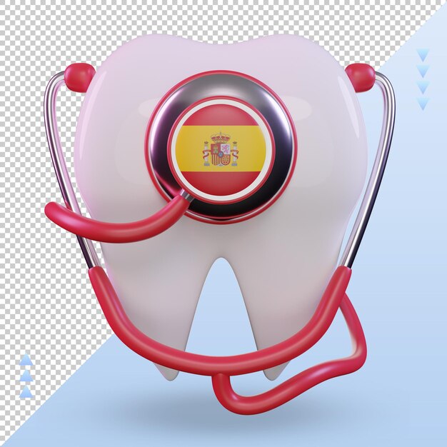 3d dentista estetoscópio bandeira espanha renderização vista frontal