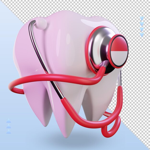 3d dentista estetoscópio bandeira indonésia renderizando a vista esquerda