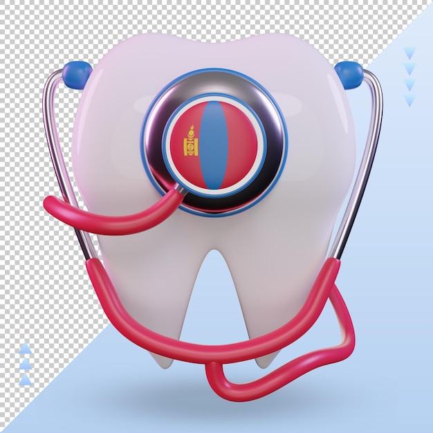 PSD 3d dentista estetoscópio bandeira mongólia renderização vista frontal