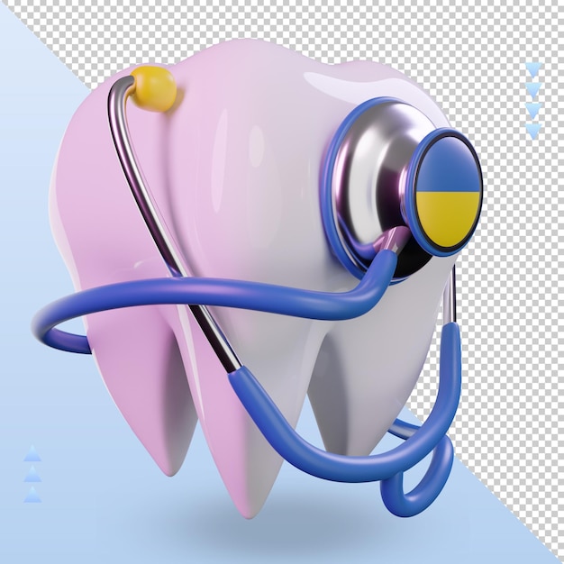 PSD 3d dentista estetoscópio bandeira ucrânia renderizando a vista esquerda