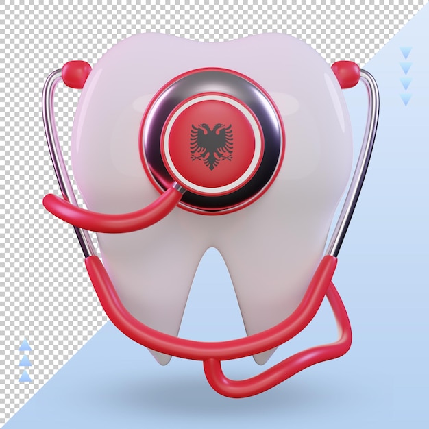 3d dentista estetoscopio bandera de albania renderizado vista frontal