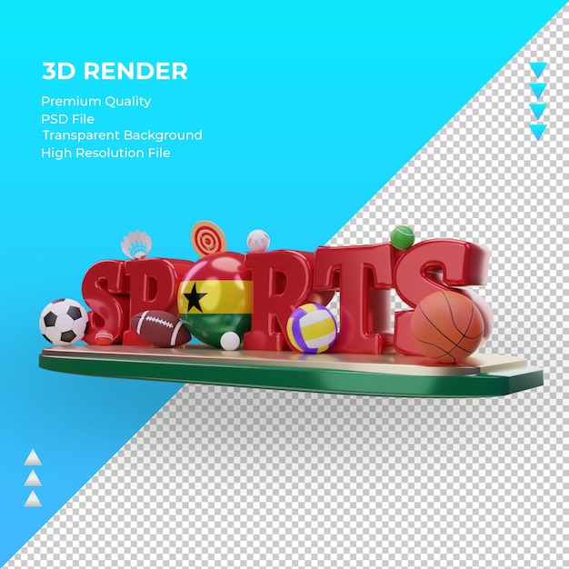 3d deportes día bandera de ghana renderizado vista derecha